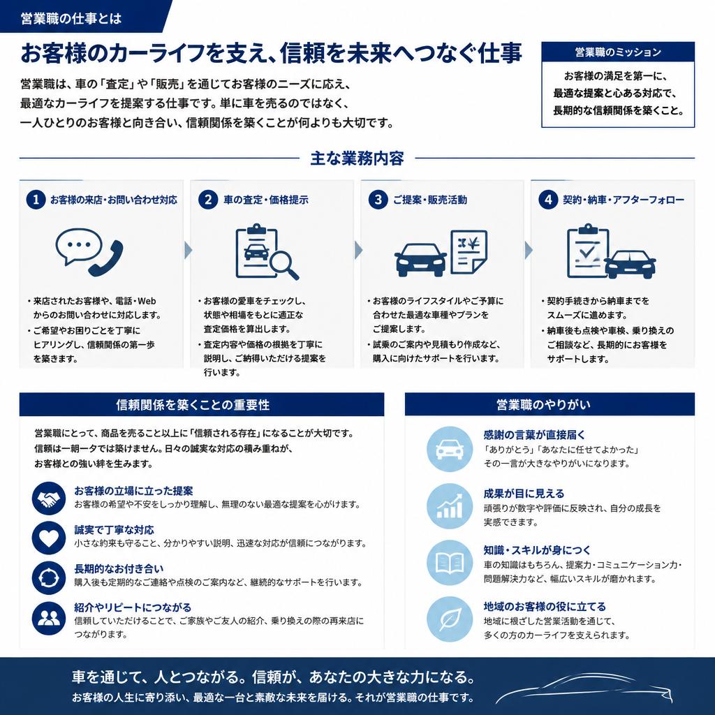 【業務内容のご紹介】【車の査定・販売の業務】