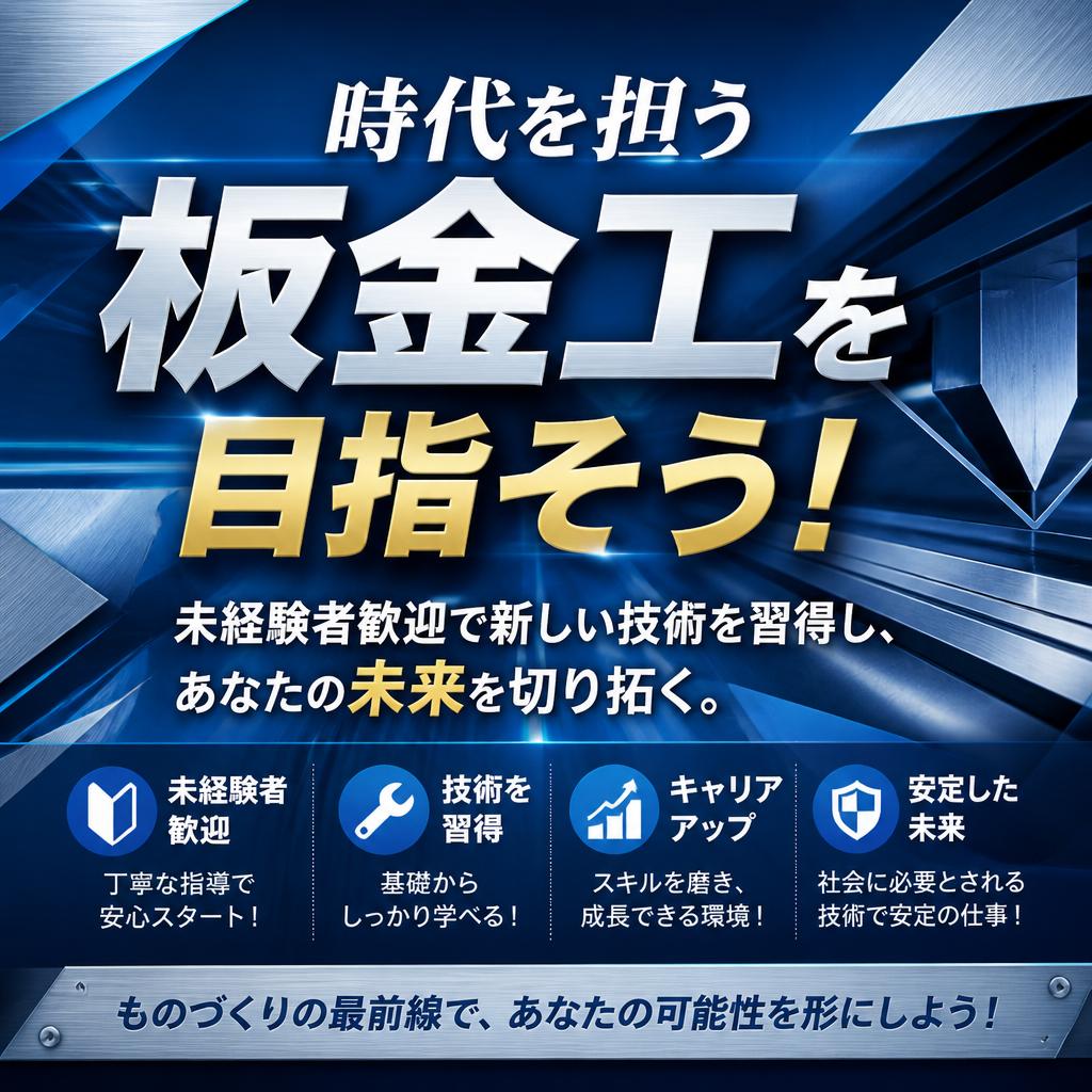時代を担う板金工を目指そう！未経験者歓迎で新しい技術を習得し、あなたの未来を切り拓く。